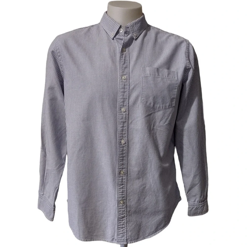 Banana Republic Shirt Men's Large Camden Fit Blue Striped Long Sleeve‎ Button Up